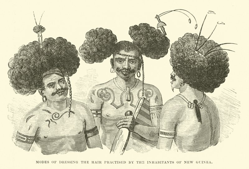 Modos de peinarse practicados por los habitantes de Nueva Guinea de English School
