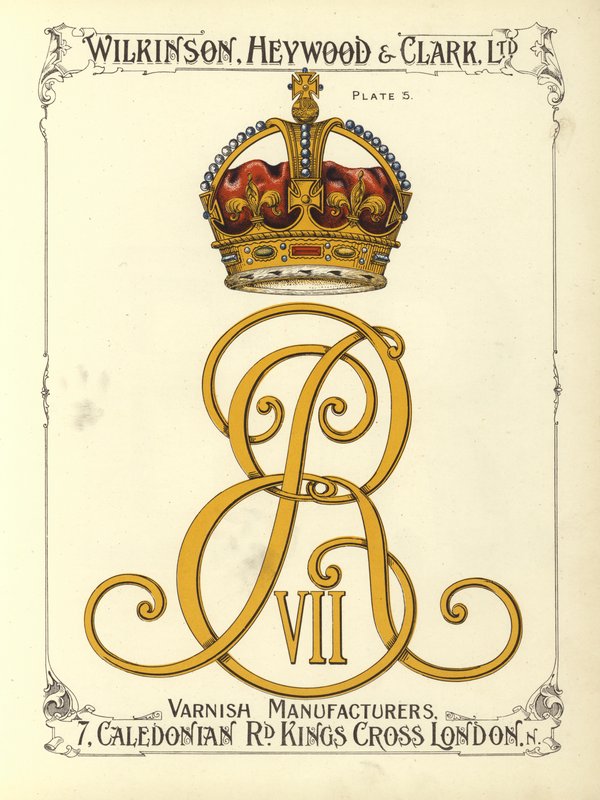 Monograma del Rey Eduardo VII (cromolitografía) de English School