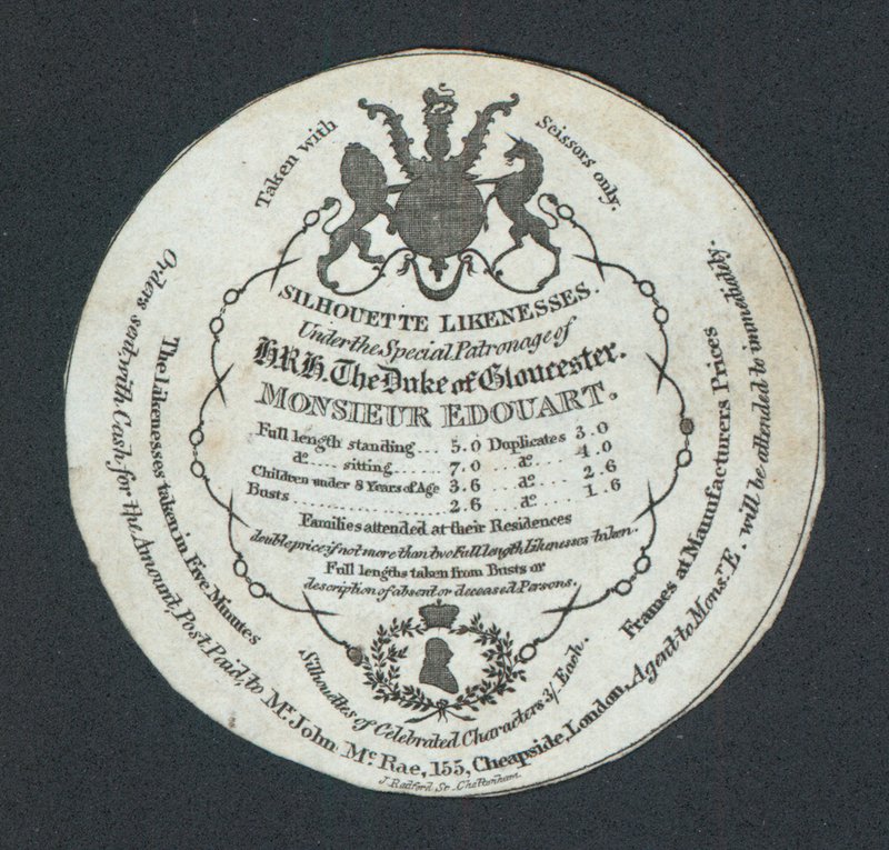 Monsieur Edouart, Siluetas, tarjeta comercial de English School