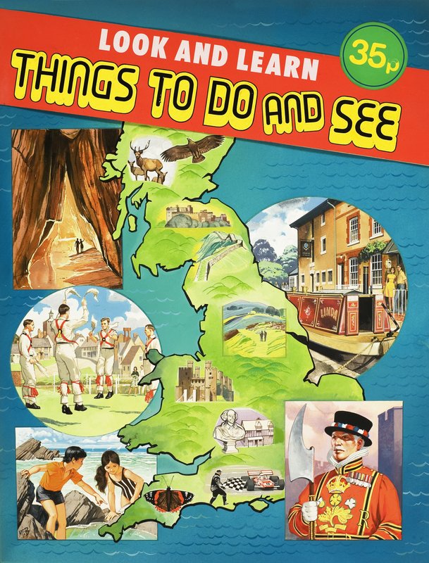 Montaje de imágenes alrededor del mapa de Gran Bretaña de English School