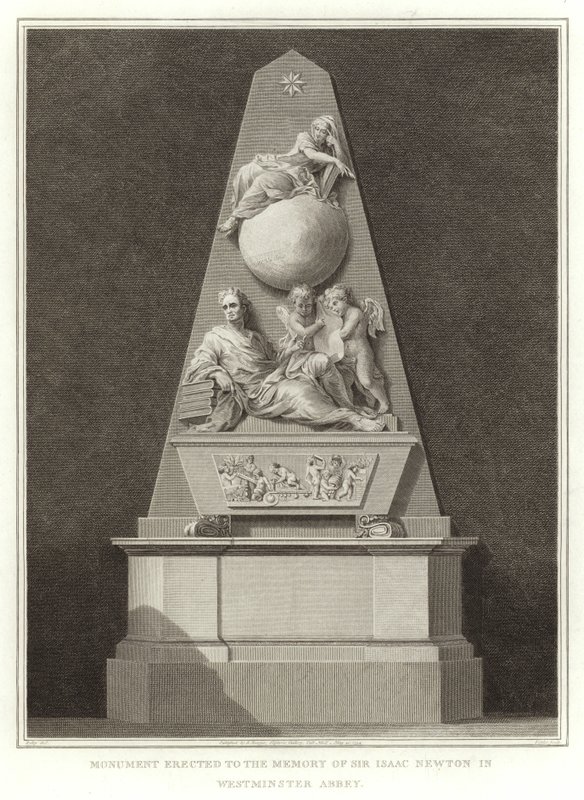 Monumento erigido en memoria de Sir Isaac Newton en la Abadía de Westminster de English School