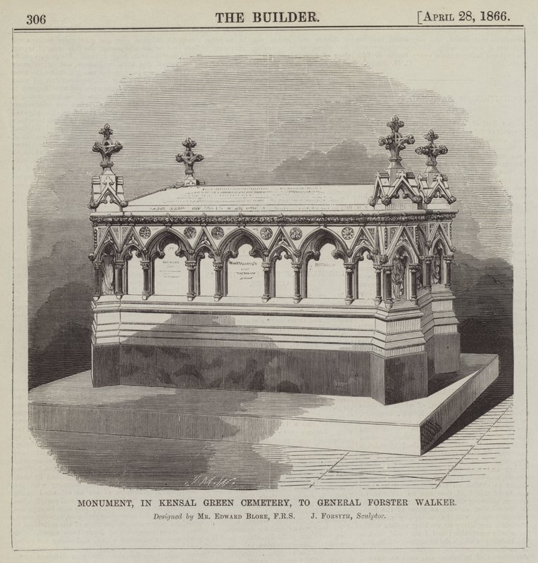 Monumento en el Cementerio Kensal Green, al General Forster Walker (grabado) de English School