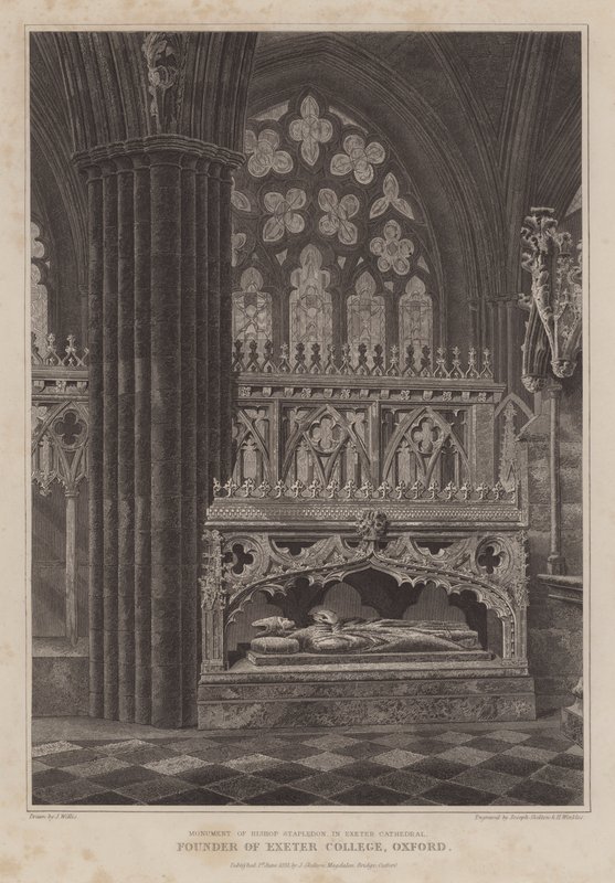 Monumento del obispo Stapledon, fundador del Exeter College, Oxford, en la catedral de Exeter de English School