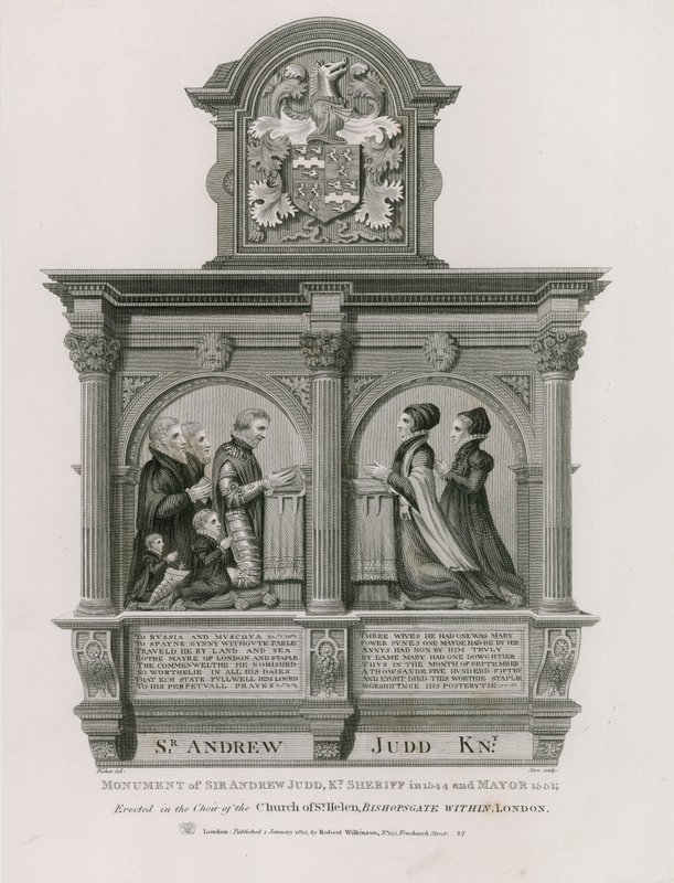Monumento a Sir Andrew Judd, Sheriff y Alcalde, en St Helens Bishopsgate, Londres de English School