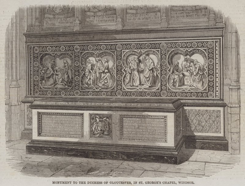 Monumento a la Duquesa de Gloucester, en la Capilla de San Jorge, Windsor (grabado) de English School