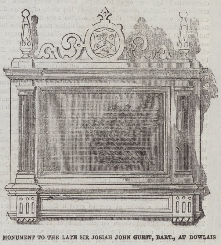 Monumento al difunto Sir Josiah John Guest, baronet, en Dowlais de English School