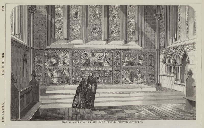 Decoración Mosaica en la Capilla de la Virgen, Catedral de Chester (grabado) de English School