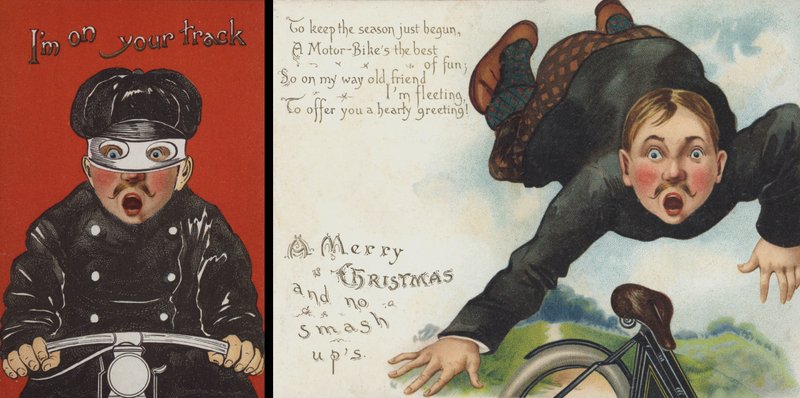 Tarjeta de Navidad con temática de motociclismo de English School