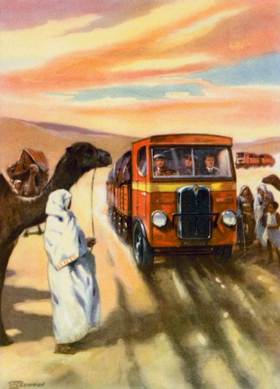 Atravesando el desierto en coche (litografía en color) de English School