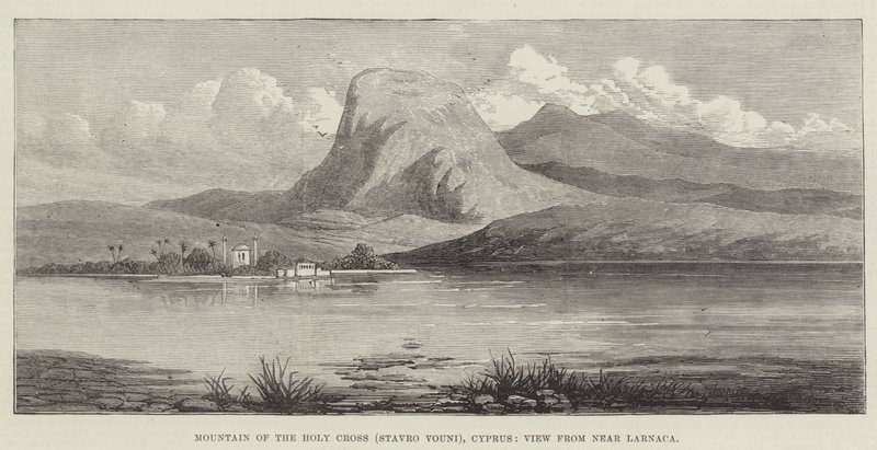 Montaña de la Santa Cruz (Stavro Vouni), Chipre, Vista desde cerca de Larnaca (grabado) de English School
