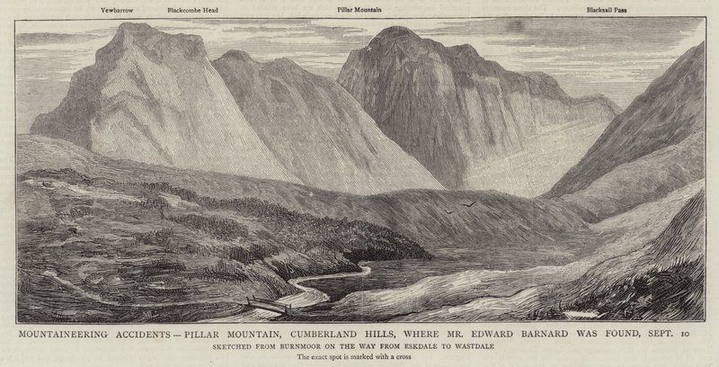 Accidentes de montañismo, montaña Pilar, colinas de Cumberland, donde se encontró al Sr. Edward Barnard de English School