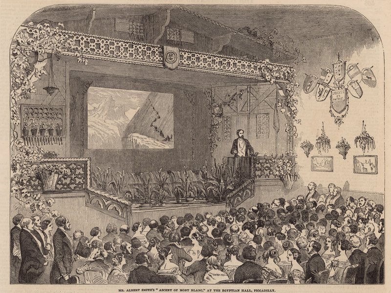 Conferencia del Sr. Albert Smith sobre el ascenso al Mont Blanc en el Salón Egipcio de English School