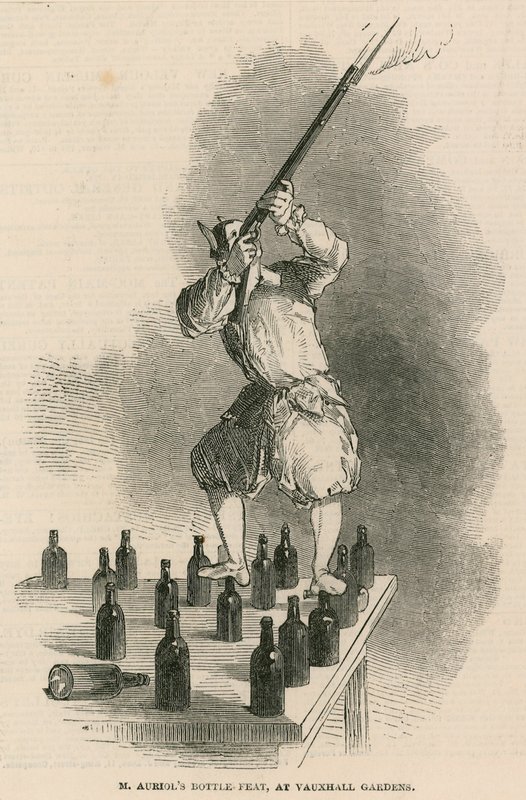 La hazaña de la botella del Sr. Auriol en los Jardines de Vauxhall, Londres de English School