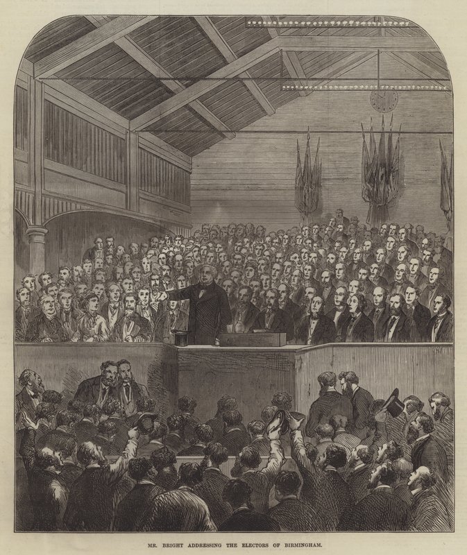 El Sr. Bright dirigiéndose a los electores de Birmingham de English School