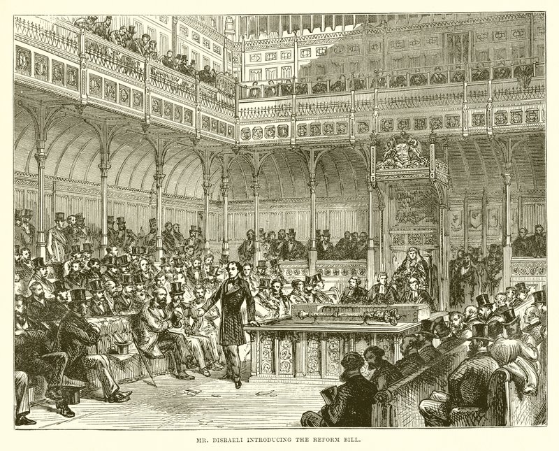 El Sr. Disraeli presentando el proyecto de ley de reforma de English School