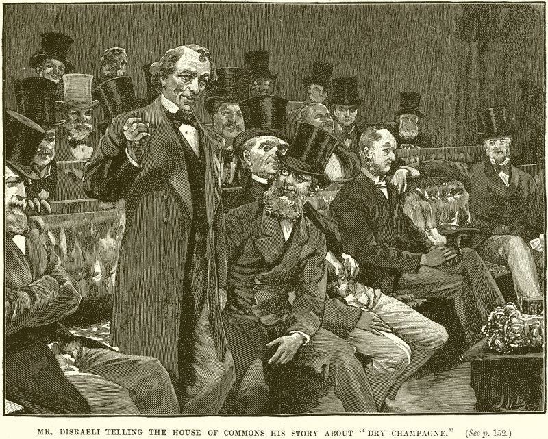 El Sr. Disraeli contando a la Cámara de los Comunes su historia sobre el champán seco de English School