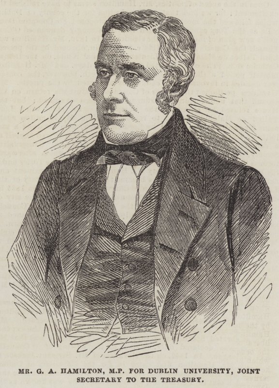 El Sr. G A Hamilton, MP por la Universidad de Dublín, Secretario Conjunto del Tesoro (grabado) de English School
