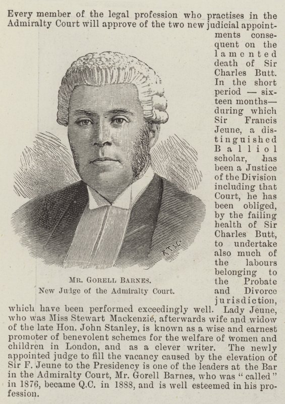 Sr. Gorell Barnes, nuevo juez del Tribunal de Almirantazgo de English School