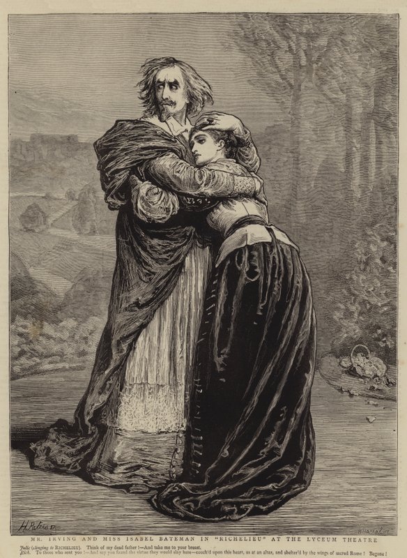 Mr Irving y Miss Isabel Bateman en "Richelieu" en el Teatro Lyceum (grabado) de English School