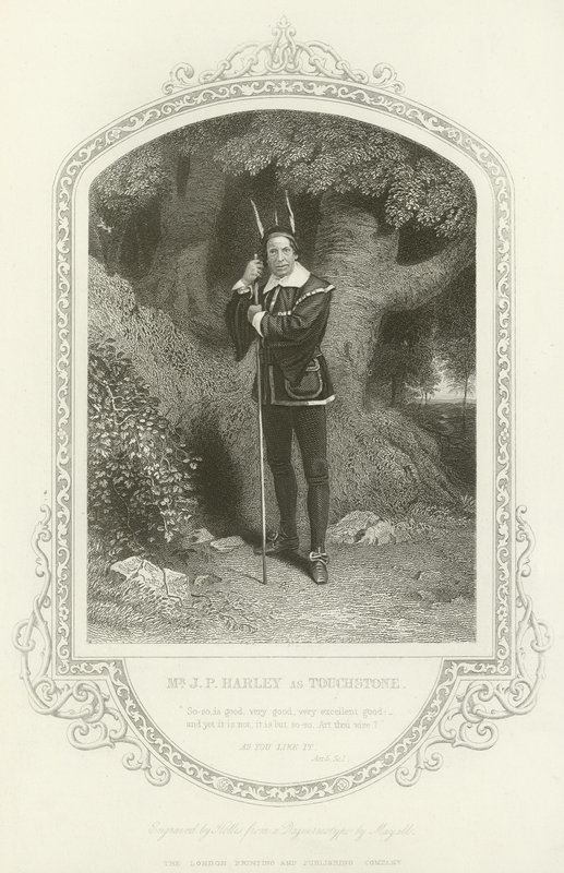 Sr. J P Hartley como Touchstone, Como gustéis, Acto V, escena i de English School