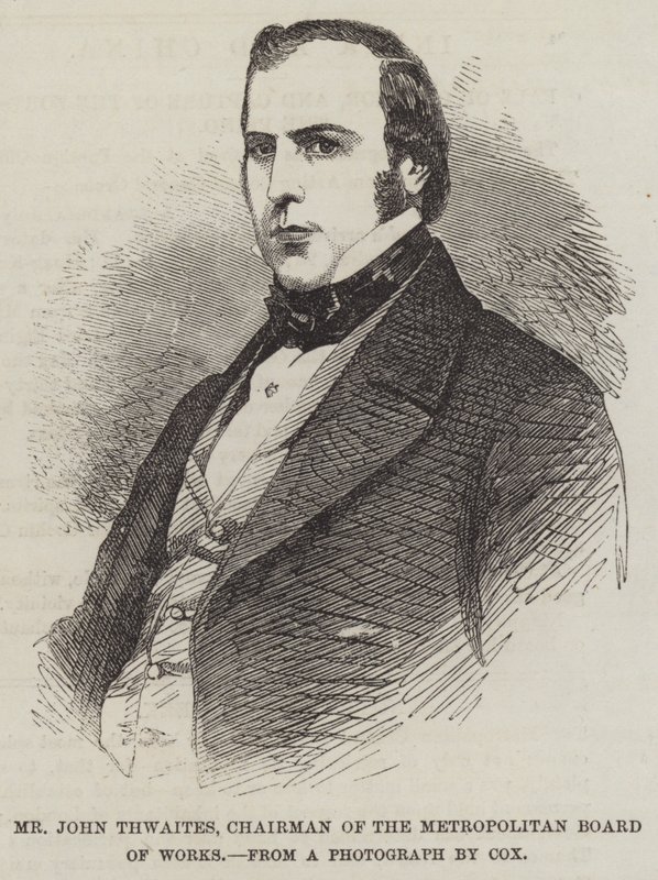 Sr. John Thwaites, Presidente de la Junta Metropolitana de Obras (grabado) de English School