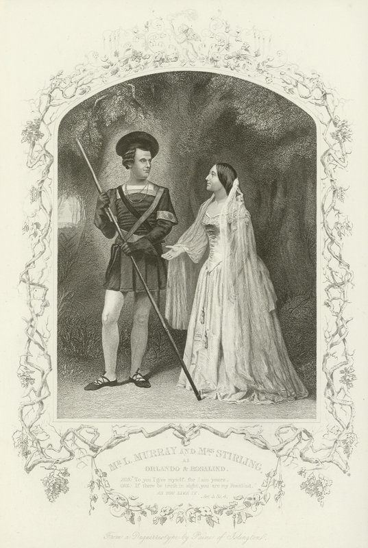 Sr. L Murray y Sra. Stirling como Orlando y Rosalind, Como gustéis, Acto V, escena iv de English School