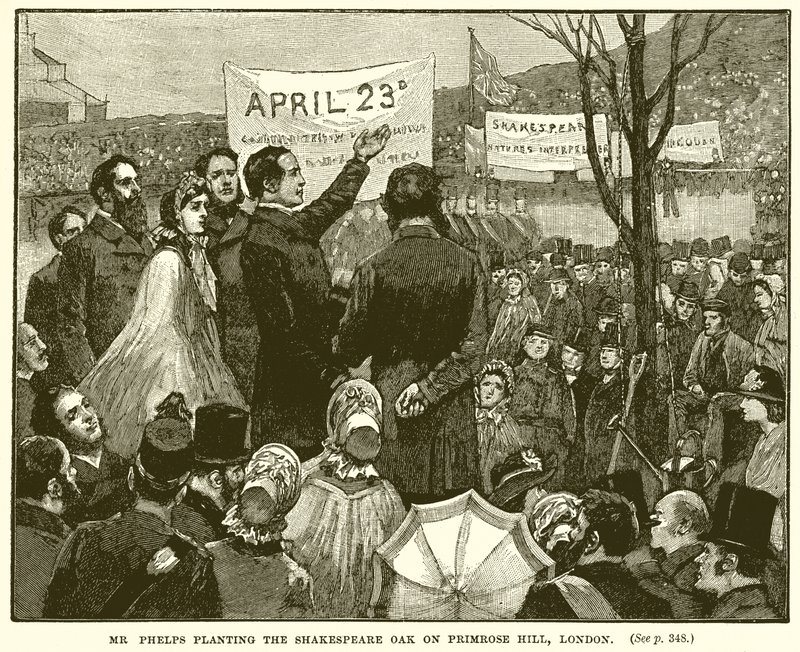 El Sr. Phelps plantando el Roble de Shakespeare en Primrose Hill, Londres de English School