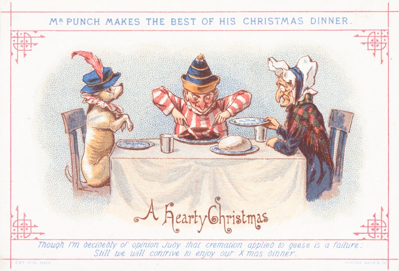 Mr. Punch sentado para la cena de Navidad, Tarjeta de Navidad de English School