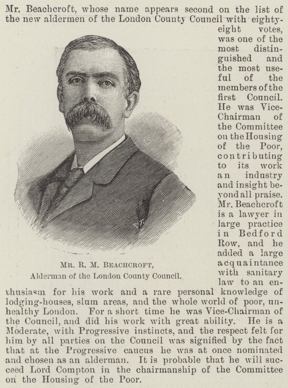 El Sr. R M Beachcroft, concejal del Consejo del Condado de Londres (grabado) de English School