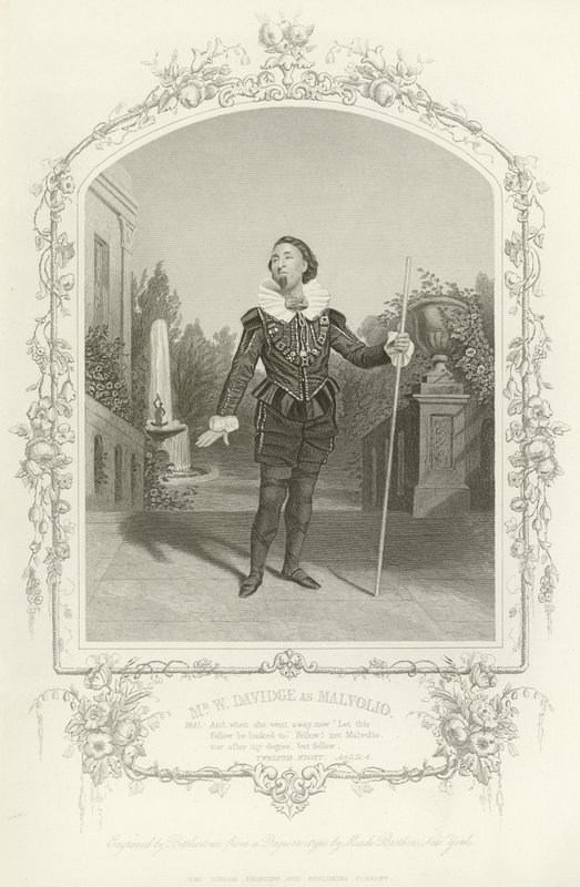 Sr. W Davidge como Malvolio, Noche de reyes, Acto III, escena iv de English School