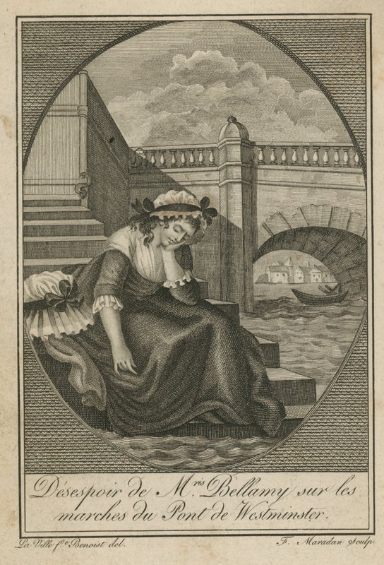 La Sra. Bellamy en desesperación en los escalones del Puente de Westminster de English School