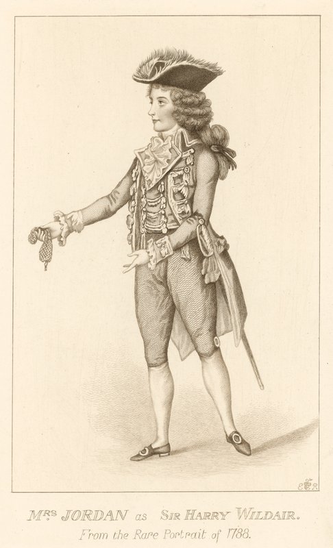 Mrs Jordan como Sir Harry Wildair del raro retrato de 1788 de English School