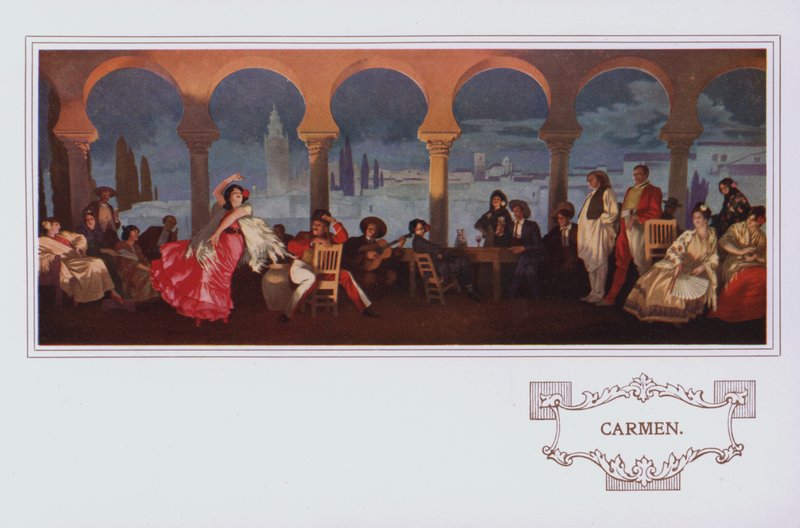 Murales en el restaurante Peter Robinson: Carmen (litografía en color) de English School
