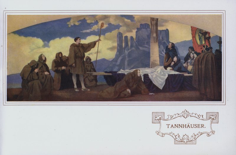Murales en el restaurante Peter Robinson: Tannhauser (litografía en color) de English School