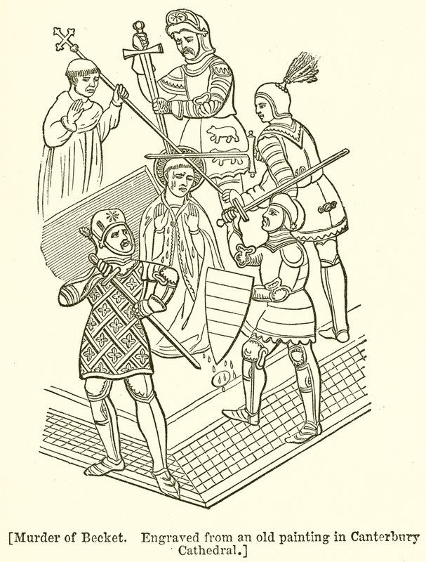 Asesinato de Becket. Grabado de una pintura antigua en la Catedral de Canterbury de English School