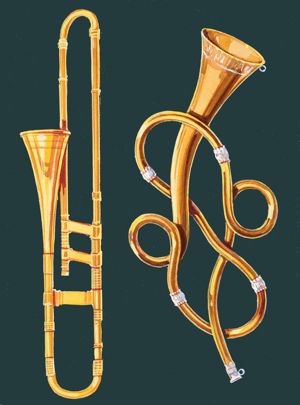 Instrumentos musicales: Trombón y Trompeta Laberíntica de English School