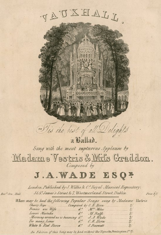Partitura musical: Es el mejor de todos los placeres, cantada por Madame Vestris y Miss Graddon, compuesta por J A Wade de English School