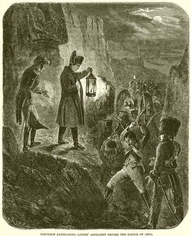 Napoleón extrayendo la artillería de Lannes antes de la Batalla de Jena de English School