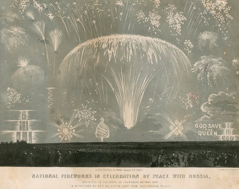Fuegos artificiales nacionales en celebración de la Paz con Rusia, 29 de mayo de 1856 de English School