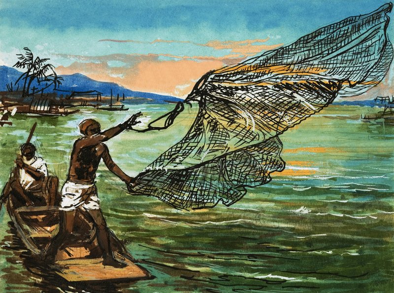 Nativos pescando en el río Níger en África de English School