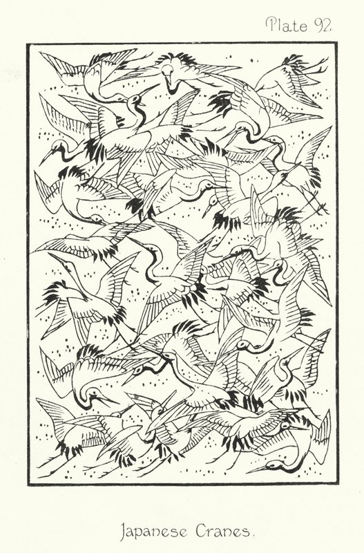 La naturaleza en el ornamento: Grullas japonesas (litografía) de English School