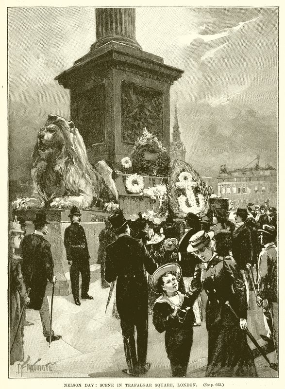 Día de Nelson: Escena en Trafalgar Square, Londres de English School