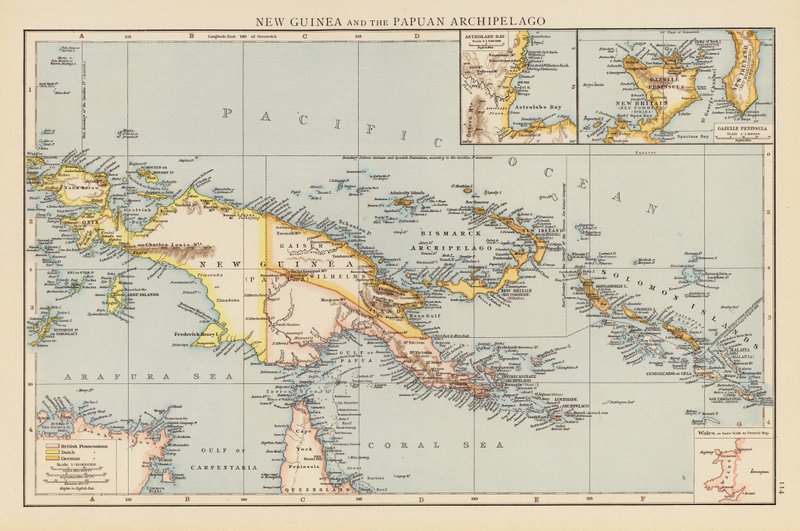 Nueva Guinea y el archipiélago papú (litografía en color) de English School