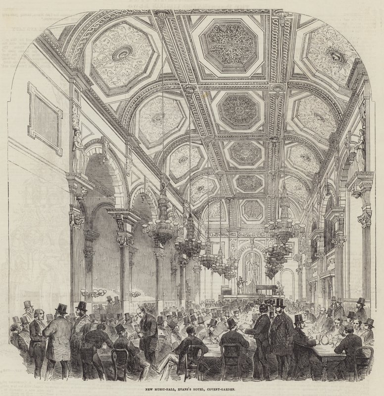 Nuevo Music-Hall, Hotel Evans, Covent-Garden (grabado) de English School