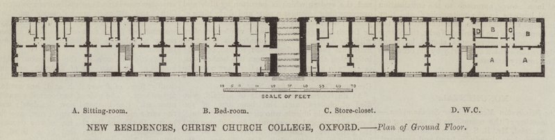 Nuevas Residencias, Christ Church College, Oxford, Plano de Planta Baja (grabado) de English School