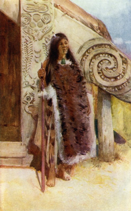Nueva Zelanda: A Maori Chieftainess (litografía en color) de English School