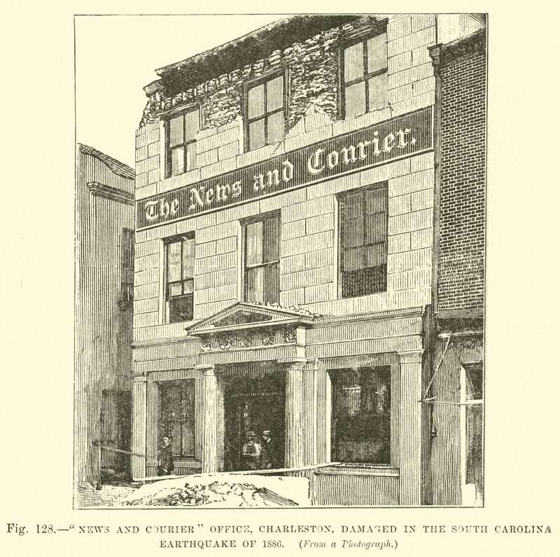 Oficina de Noticias y Correo, Charleston, dañada en el Terremoto de Carolina del Sur de 1886 de English School