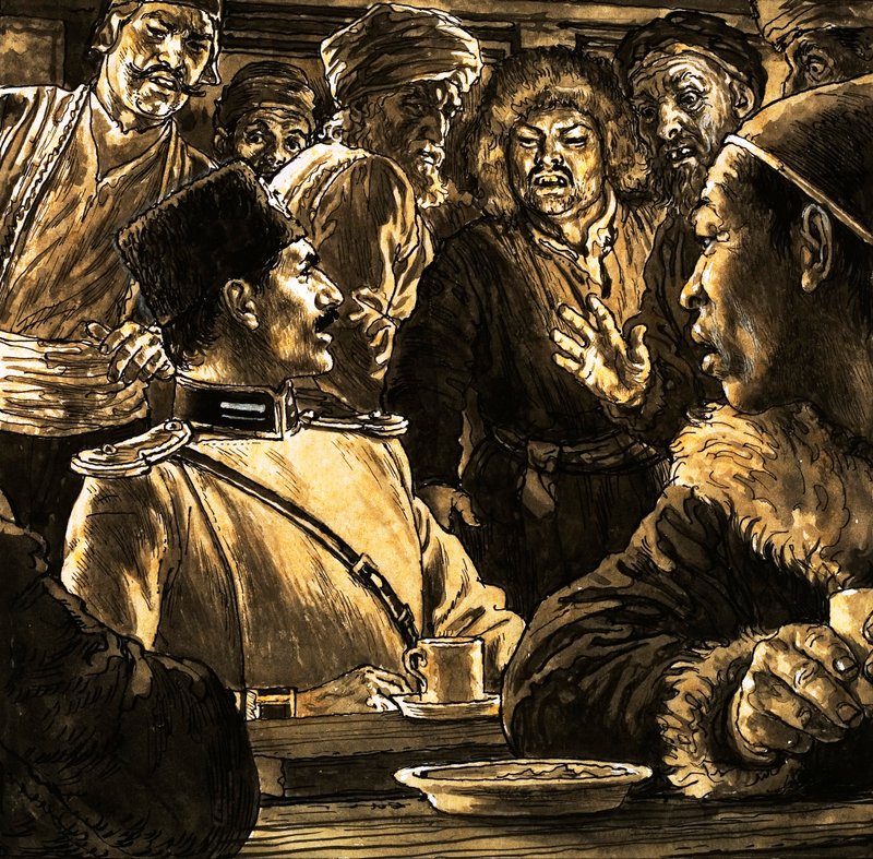 Nikolai Prjevalsky y el Desierto de Gobi (gouache sobre papel) de English School