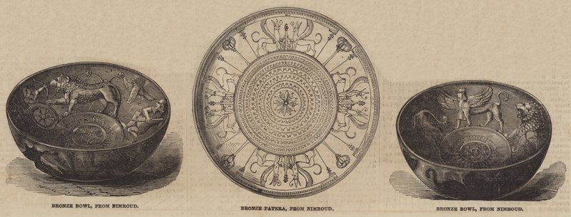 Antigüedades de Nimroud en el Museo Británico (grabado) de English School