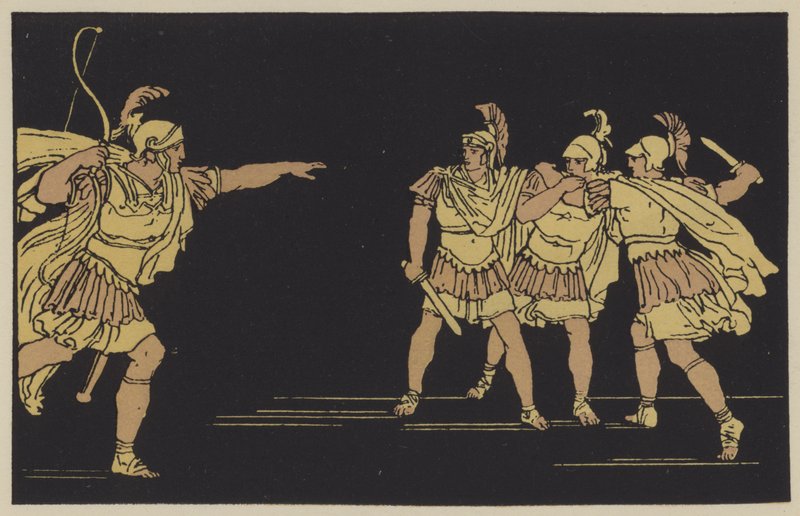 Nisus y Euryalus (litografía en color) de English School